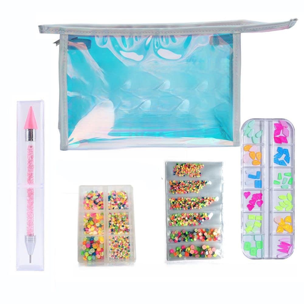 Nail Art Rhinestone Set Glass Crystals Stones Decorations Ab Flat Back 3D Mixed Nail Art Rhinestone Set Foil Mirror Bag