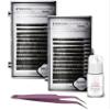 KC Republic Lash Eyebrow Extensions Kit with 2 Trays of Mink False Eyebrows in Black, Eyebrow Extension Glue Clear & Extension Tweezers, Comes on Mixed Length 5-8 mm Mix (Black 2-Pack, Violet Tweezer) view 1