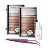 KC Republic Lash Eyebrow Extensions Kit with 2 Trays of Mink False Eyebrows in Blonde/Light Brown, Glue Clear & Extension Tweezers, Comes on Mixed Length 5-8 mm (Light Brown 2-Pack, Violet Tweezer) view 1