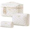 HBselect Quilted Makeup Bag, 3PCS Cotton Large Travel Makeup Bag, Cute Floral Coquette Make up Bag Cosmetic Bag Toiletry Bag for Women Girls view 1