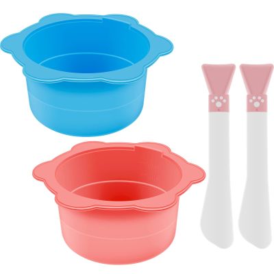 2pcs Silicone Wax Warmer Liner with 2 Spatula, Reusable Non-Stick Foldable Wax Pot Set, for Hair Removal Wax Melting Pot, Waxing Container Bowls 16 oz for Arm, Leg, Face, Body (Pink + Blue)