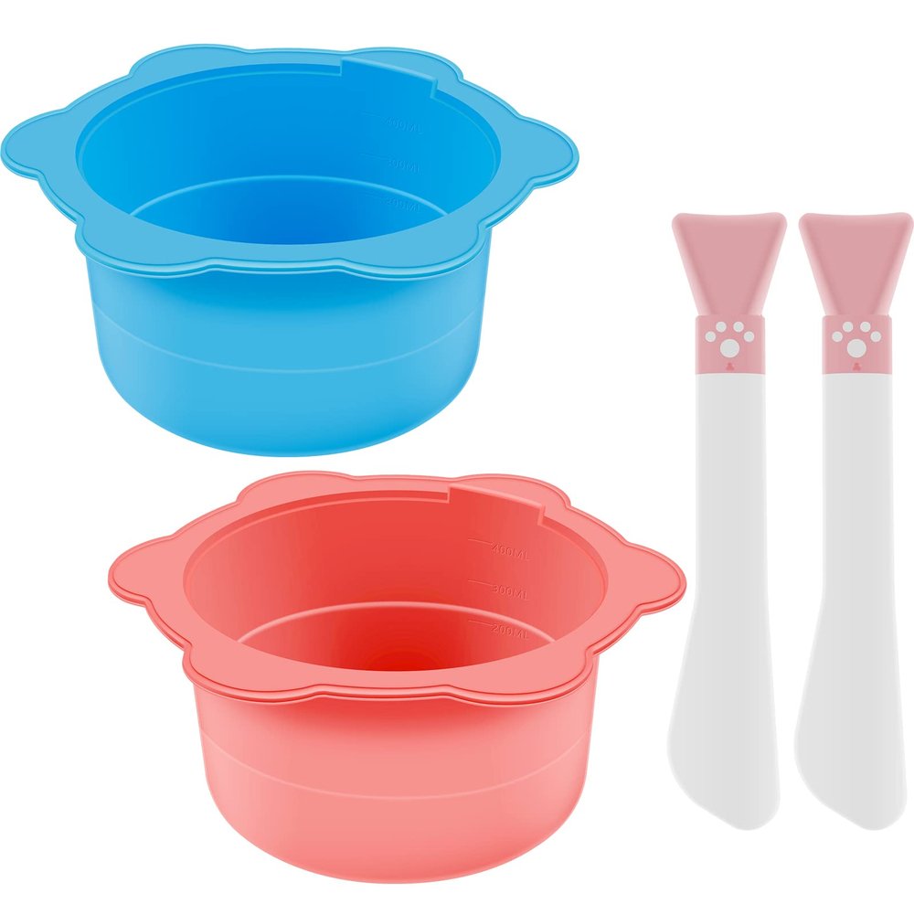 2pcs Silicone Wax Warmer Liner with 2 Spatula, Reusable Non-Stick Foldable Wax Pot Set, for Hair Removal Wax Melting Pot, Waxing Container Bowls 16 oz for Arm, Leg, Face, Body (Pink + Blue)
