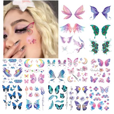 14 Sheets Glitter Butterfly Temporary Tattoos Sticker for Women Girls Eye Face Makeup Decoration, Flash Fairy Body Art Shiny Butterflies Waterproof Fake Tattoos for Festival Party Eye Decor