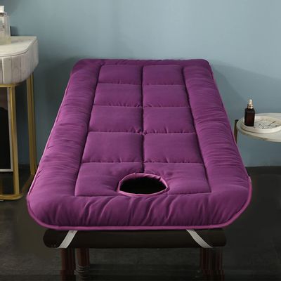 Spa Bed Cushion Topper,Lash Bed Topper Cover for Massage Table with Four Corner Straps&Facial Breathing Hole,Mattress Pad Square/Round/Trapezoidal Head(Bed Not Included),Purple r,80x180cm