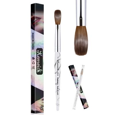 Acrylic Nail Brush Size 14,KEMEISI 100% Pure Kolinsky Nail Art Brushes Sturdy Marble Handle Oval Shaped Acrylic Powder Nail Design Tools for Professional Manicure DIY Home Salon (White)