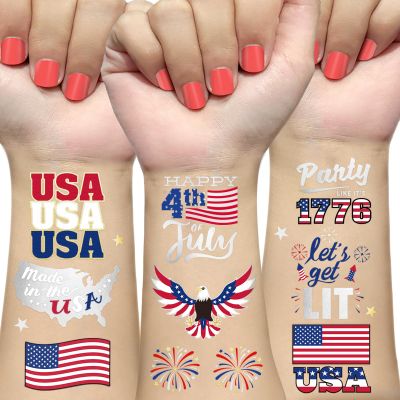 AOYOO Fourth of July Decorations Temporary Tattoos 30 Giltter Style Red White and Blue Patriotic Party Supplies 4th of July Accessories USA America Flag Memorial Day Independence Day Labor Day