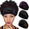 Aceorna Wide Rhinestones Headbands Stretch Hiking Hairbands Black Turban Head Bands Sport Workout Hair Bands Biker Head Wraps for Women 3 Pcs (Type A) view 1