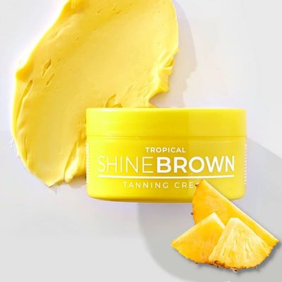 BYROKKO Original Shine Brown Tropical Tanning Cream 150 ml | Moisturizing and Non-Sticky Instant Tanning Jam with Carrot Oil, Cacao & Shea Butter and Vitamin E & B, Yellow