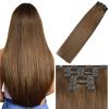 WindTouch Clip in Hair Extensions Light Brown Hair Extensions 12Inch 75g 7PCS Human Hair Clip in Extensions #6 Chestnut Brown Extensions for Women view 1