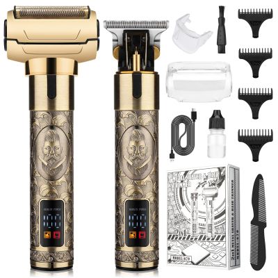 Dumite Professional Hair Clippers for Man,Electric Shavers Razor T-Blade Hair Trimmer, Mens Grooming Kit Cordless Barber Trimmer Bald Shavers with 4 Guides & 3 Foil Head (Bronze)