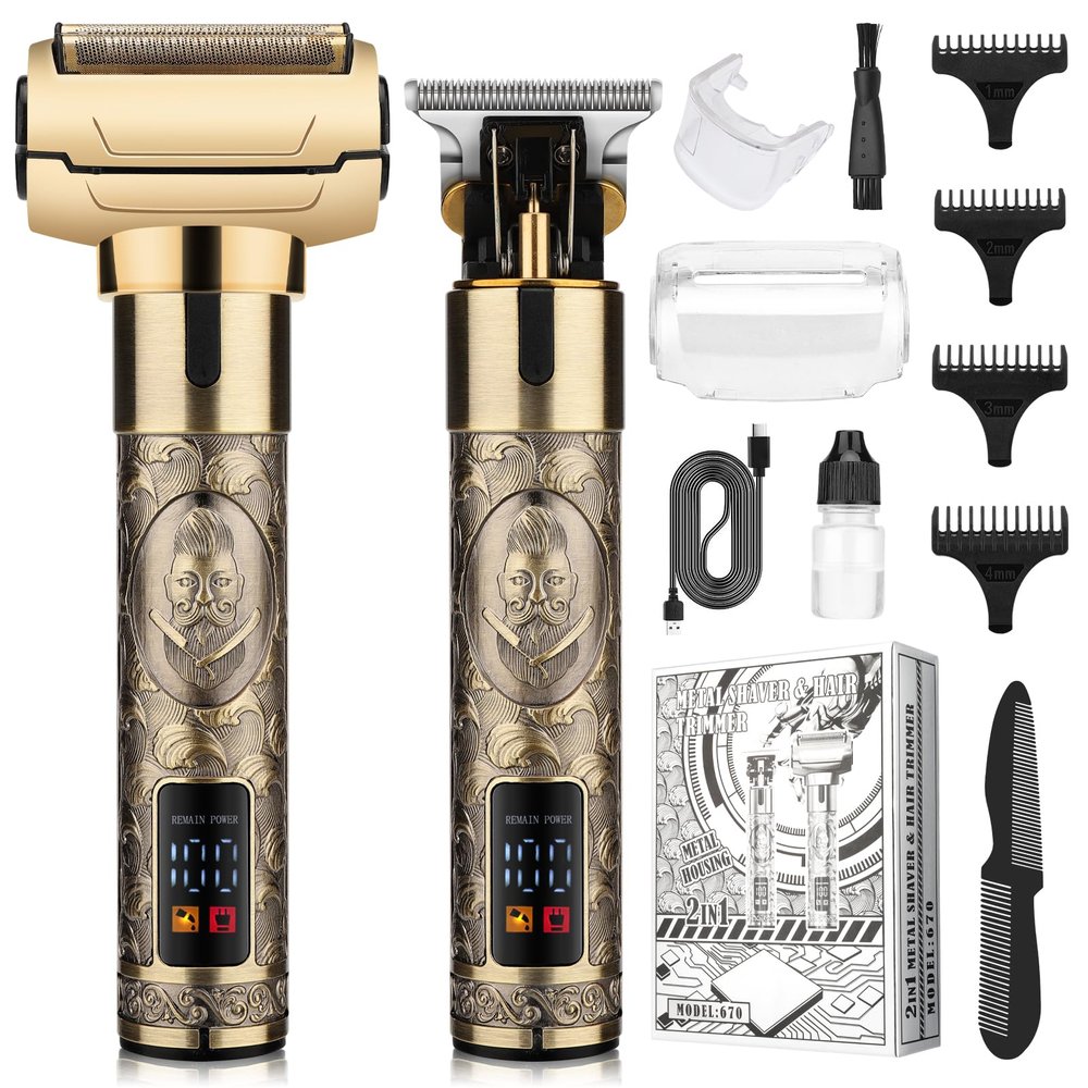Dumite Professional Hair Clippers for Man,Electric Shavers Razor T-Blade Hair Trimmer, Mens Grooming Kit Cordless Barber Trimmer Bald Shavers with 4 Guides & 3 Foil Head (Bronze)