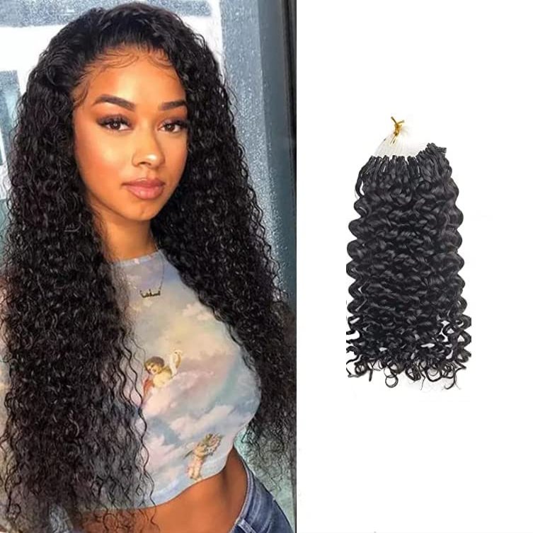 Micro Links Human Hair,Kinky Straight Microlink Hair Extensions,Human Hair Strands Micro Loop Human Hair Extensions Natural Black,100 Strands,14inch