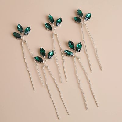 5pcs Blue-green Leaves Hairpins Vintage Crystal Hair Ornament Fairy Hair Sticks Comb Hair Pins Handmade Chinese Hanfu Ancient Headwear