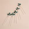 5pcs Blue-green Leaves Hairpins Vintage Crystal Hair Ornament Fairy Hair Sticks Comb Hair Pins Handmade Chinese Hanfu Ancient Headwear view 3