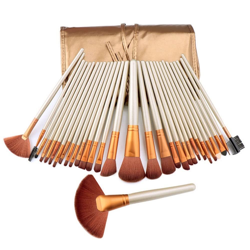 IOCCIOBB Gift Bag of 24pcs Makeup Brush Sets Professional Cosmetics Brushes Eyebrow Powder Foundation Shadows Make Up Tools (Color : 24pcs-Gold)