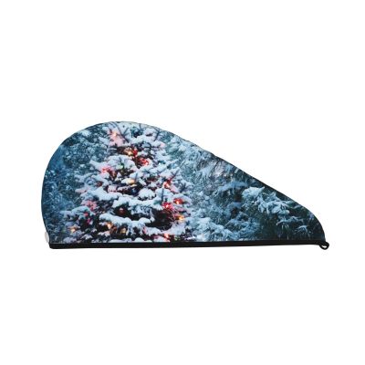 Evealyn Winter Forest Printed Microfiber Hair Towel Hair Drying Towel with Button Bath Hair Cap for Curly Long Hair Repair Towel Wrap for Women