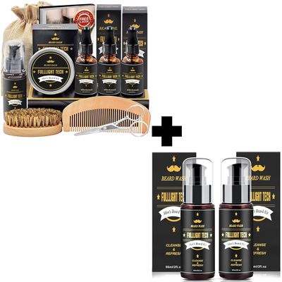 FULLLIGHT TECH Beard Grooming Kit for Men,Unique Gifts for Men,Beard Kit + Beard Wash