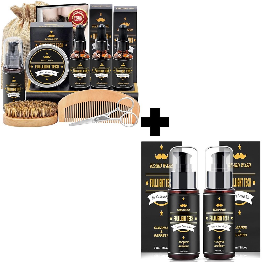 FULLLIGHT TECH Beard Grooming Kit for Men,Unique Gifts for Men,Beard Kit + Beard Wash
