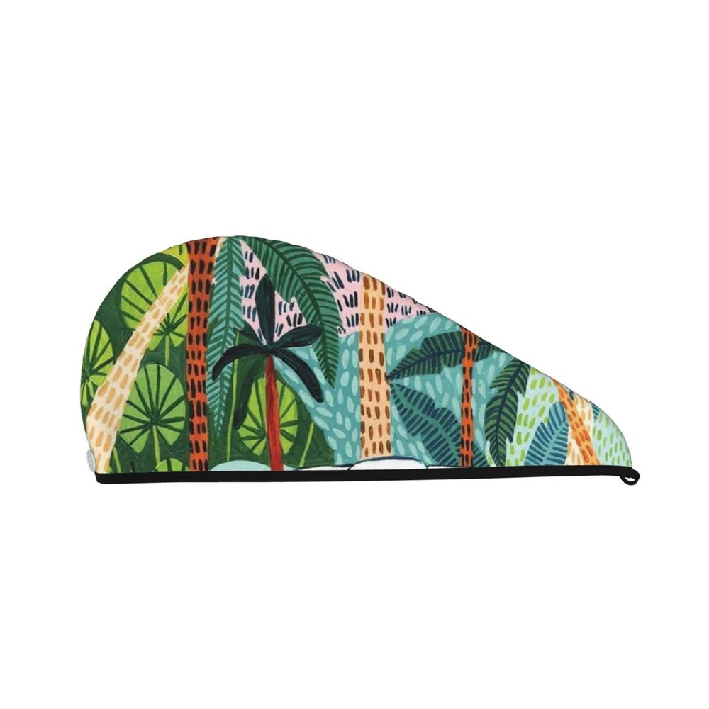 Evealyn Yellow Car in The Forest Printed Microfiber Hair Towel Hair Drying Towel with Button Bath Hair Cap for Curly Long Hair Repair Towel Wrap for Women