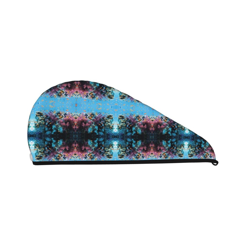 Evealyn Undersea World Printed Microfiber Hair Towel Hair Drying Towel with Button Bath Hair Cap for Curly Long Hair Repair Towel Wrap for Women