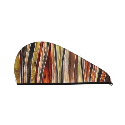 Evealyn Wood Plank Texture Printed Microfiber Hair Towel Hair Drying Towel with Button Bath Hair Cap for Curly Long Hair Repair Towel Wrap for Women