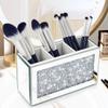 Amezey Mirrored Makeup Brush Holder Organizer, 3 Compartments Cosmetic Brush Storage Holders, Crushed Diamond Remote control holder, Pen and Pencil Holder for Desk, Eyeliners Display Case for Vanity view 1