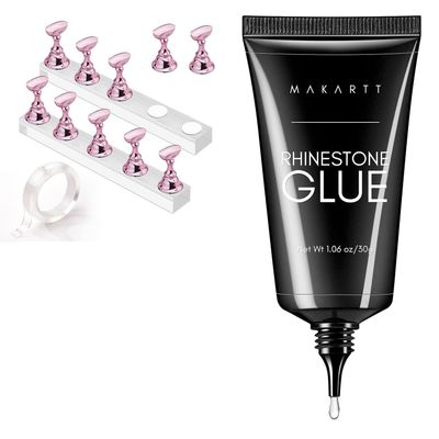 Makartt Nail Rhinestone Glue for Nails, Gel Nail Glue for Rhinestones for Nails Bundle Makartt Nail Stand for Nails Art Display Practice Nail Holder for Painting Nails Stand