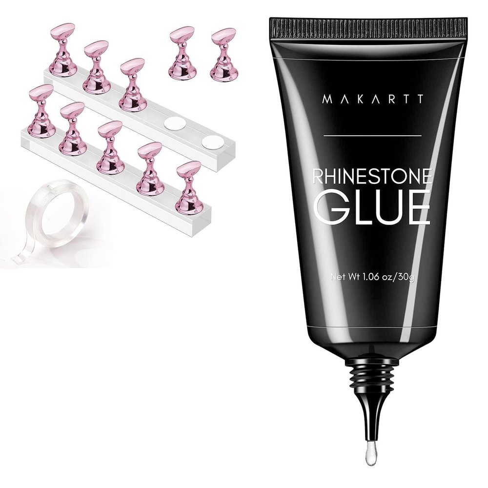 Makartt Nail Rhinestone Glue for Nails, Gel Nail Glue for Rhinestones for Nails Bundle Makartt Nail Stand for Nails Art Display Practice Nail Holder for Painting Nails Stand