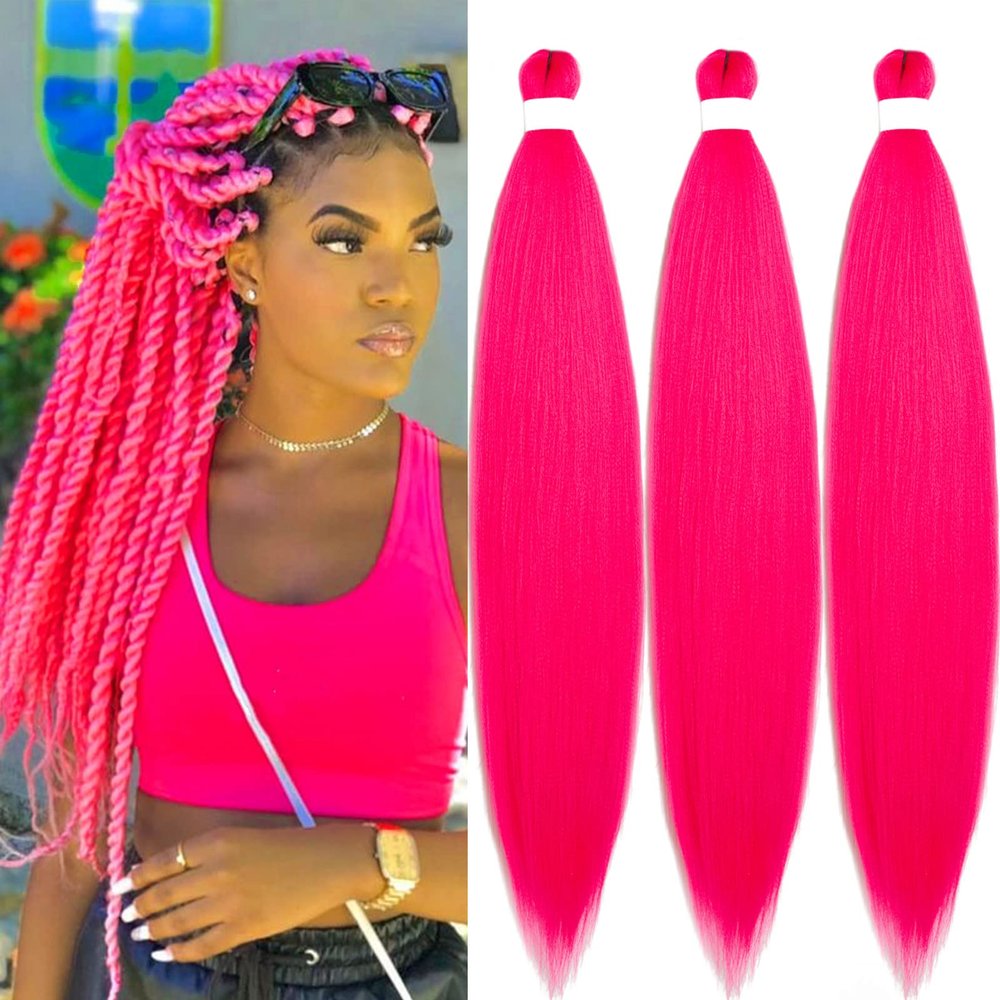 Ai Yuchen Hot Pink Braiding Hair Pre Stretched 30 inch Long Colored Braids Weave Pre Braided Hair for Crochet Braiding Synthetic Knotless Hypoallergenic Yaki Jumbo Box Braids Extensions