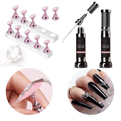 Makartt Nail Rhinestone Glue Gel, Upgrade Gel Nail Glue with Brush & Pen Tip Bundle Makartt Nail Stand for Nails Art Display Practice Nail Holder for Painting Nail