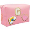 Personalized Inital Preppy Makeup Bag Set with Zipper, Monogram Waterproof Travel Cosmetic Bag for Women, Cute Preppy Patch Toiletry Bag for Traveling Outdoors, Gift Ideal for Christmas Thanksgiving view 1