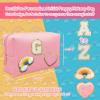 Personalized Inital Preppy Makeup Bag Set with Zipper, Monogram Waterproof Travel Cosmetic Bag for Women, Cute Preppy Patch Toiletry Bag for Traveling Outdoors, Gift Ideal for Christmas Thanksgiving view 2