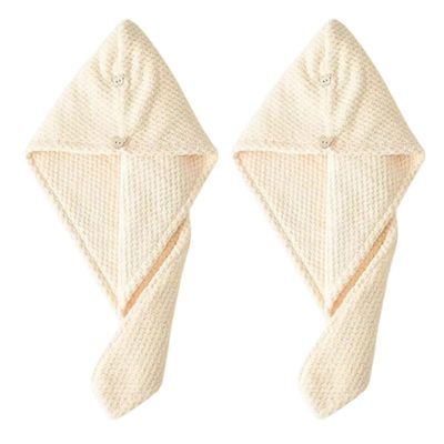 2 Pack Hair Towel Wrap,Universal for Adults and Children Hair Drying Towel with Button Microfiber Hair Towel, Dry Hair Hat, Bath Hair Cap