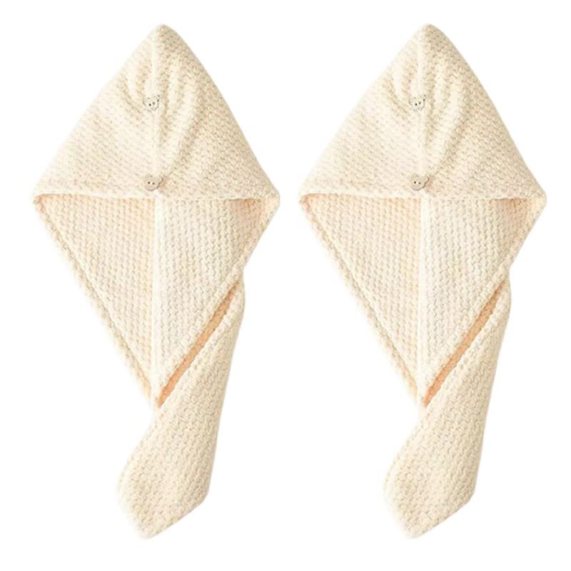 2 Pack Hair Towel Wrap,Universal for Adults and Children Hair Drying Towel with Button Microfiber Hair Towel, Dry Hair Hat, Bath Hair Cap