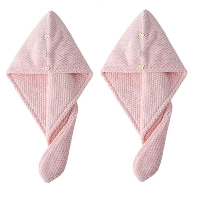 2 Pack Hair Towel Wrap,Universal for Adults and Children Hair Drying Towel with Button Microfiber Hair Towel, Dry Hair Hat, Bath Hair Cap
