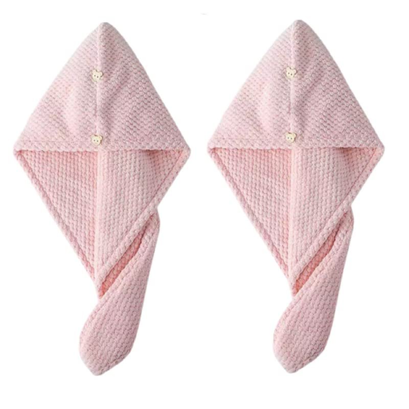 2 Pack Hair Towel Wrap,Universal for Adults and Children Hair Drying Towel with Button Microfiber Hair Towel, Dry Hair Hat, Bath Hair Cap