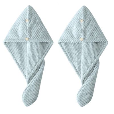 2 Pack Hair Towel Wrap,Universal for Adults and Children Hair Drying Towel with Button Microfiber Hair Towel, Dry Hair Hat, Bath Hair Cap