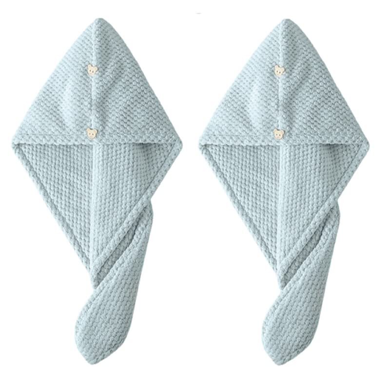 2 Pack Hair Towel Wrap,Universal for Adults and Children Hair Drying Towel with Button Microfiber Hair Towel, Dry Hair Hat, Bath Hair Cap