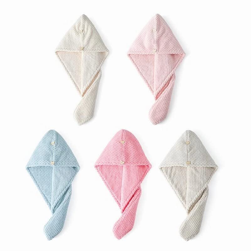 2 Pack Hair Towel Wrap,Universal for Adults and Children Hair Drying Towel with Button Microfiber Hair Towel, Dry Hair Hat, Bath Hair Cap