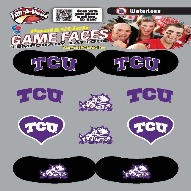 Fan-A-Peel Texas Christian Waterless Temporary Tattoos - Hypoallergenic Peel and Stick Waterproof Temporary Tattoos - Officially Licensed