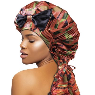 DONNA Braid Bonnet 1pc Satin Bonnet Hair Bonnet Removable & Reversible Bow Tie for Women with Long Braids, Shower Cap for Women, Dreadlock, Long Twist, Long Ponytails with ANKARA Pattern