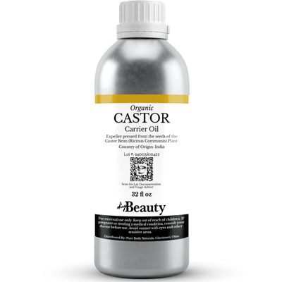 Bulk Castor Oil - Unrefined, Expeller Pressed, USDA Organic - 32 Fl Oz Large Size Bottle - 100% Pure & Undiluted Aceite De Ricino - for Skin, Eyelashes, Eyebrows, and Hair Growth - by DIYBeauty