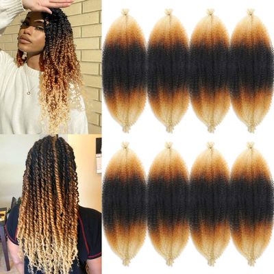 16 Inch Marley Twist Braiding Hair 8 Packs Springy Afro Twist Hair Pre-fluffed Spring Twist Hair Kinky Hair Afro Twist Hair Marley Hair for Faux Locs (16 Inch (Pack of 8), T1B/27/613#)