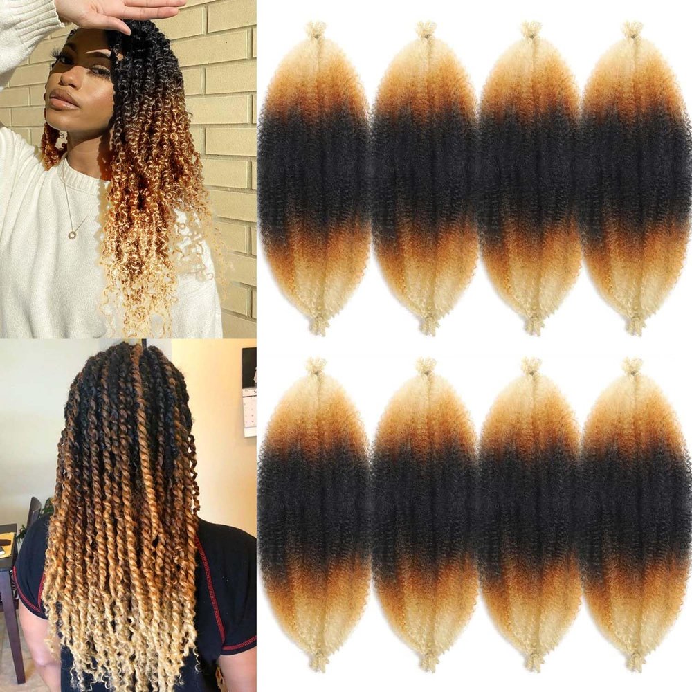 16 Inch Marley Twist Braiding Hair 8 Packs Springy Afro Twist Hair Pre-fluffed Spring Twist Hair Kinky Hair Afro Twist Hair Marley Hair for Faux Locs (16 Inch (Pack of 8), T1B/27/613#)
