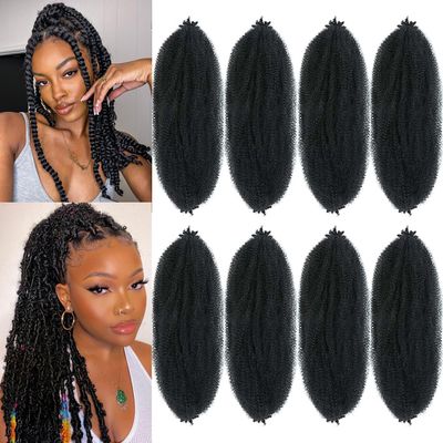 16 Inch Springy Afro Twist Hair 8 Packs Marley Twist Braiding Hair Pre-fluffed Spring Twist Hair Kinky Hair Afro Twist Hair Marley Hair for Faux Locs (16 Inch (Pack of 8), 1B# Marley Twist)