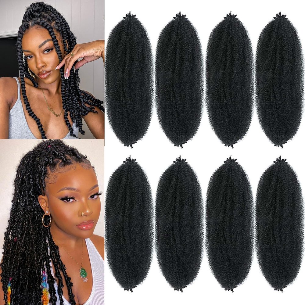 16 Inch Springy Afro Twist Hair 8 Packs Marley Twist Braiding Hair Pre-fluffed Spring Twist Hair Kinky Hair Afro Twist Hair Marley Hair for Faux Locs (16 Inch (Pack of 8), 1B# Marley Twist)
