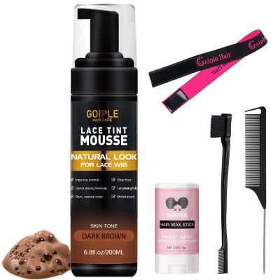 Lace Tint Melting Mousse for Women's Hair Wigs, Toupees, and Hairpieces - 6.8 fl oz Natural Finishing Color Tool Set (Dark Brown)