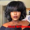 12inch Short Yaki Wavy Bob Human Hair Wig with Bangs 150% Density Short Cut Scalp Wig None Lace Italian Yaki Human Hair Wigs Glueless Wavy Black Bob Bangs Scalp Top Human Hair for Women view 2