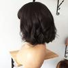 12inch Short Yaki Wavy Bob Human Hair Wig with Bangs 150% Density Short Cut Scalp Wig None Lace Italian Yaki Human Hair Wigs Glueless Wavy Black Bob Bangs Scalp Top Human Hair for Women view 4