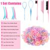 Colorful Mini Rubber Bands with Topsy Tail Styling Tools - Elastic Hair Ties, Hair Cutter, and Hair Accessories for Baby Girls and Women view 2